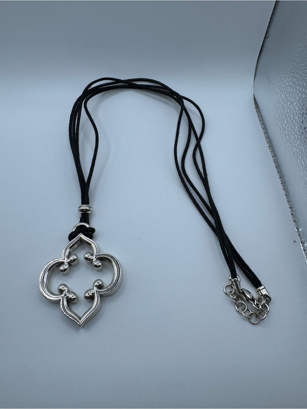 Brighton Silver-Tone Quatrefoil Pendant with Black Cord